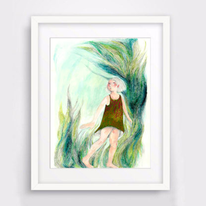 Lámina "Niña verde oliva" venta de ilustraciones originales Anita Trenzamundos, hecho con amor.