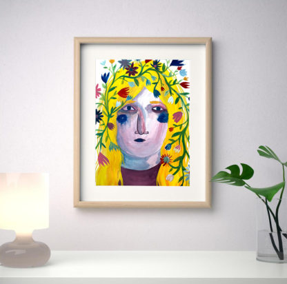 Lámina "Mujer primavera" Anita Trenzamundos venta de ilustraciones originales, hecho con amor.